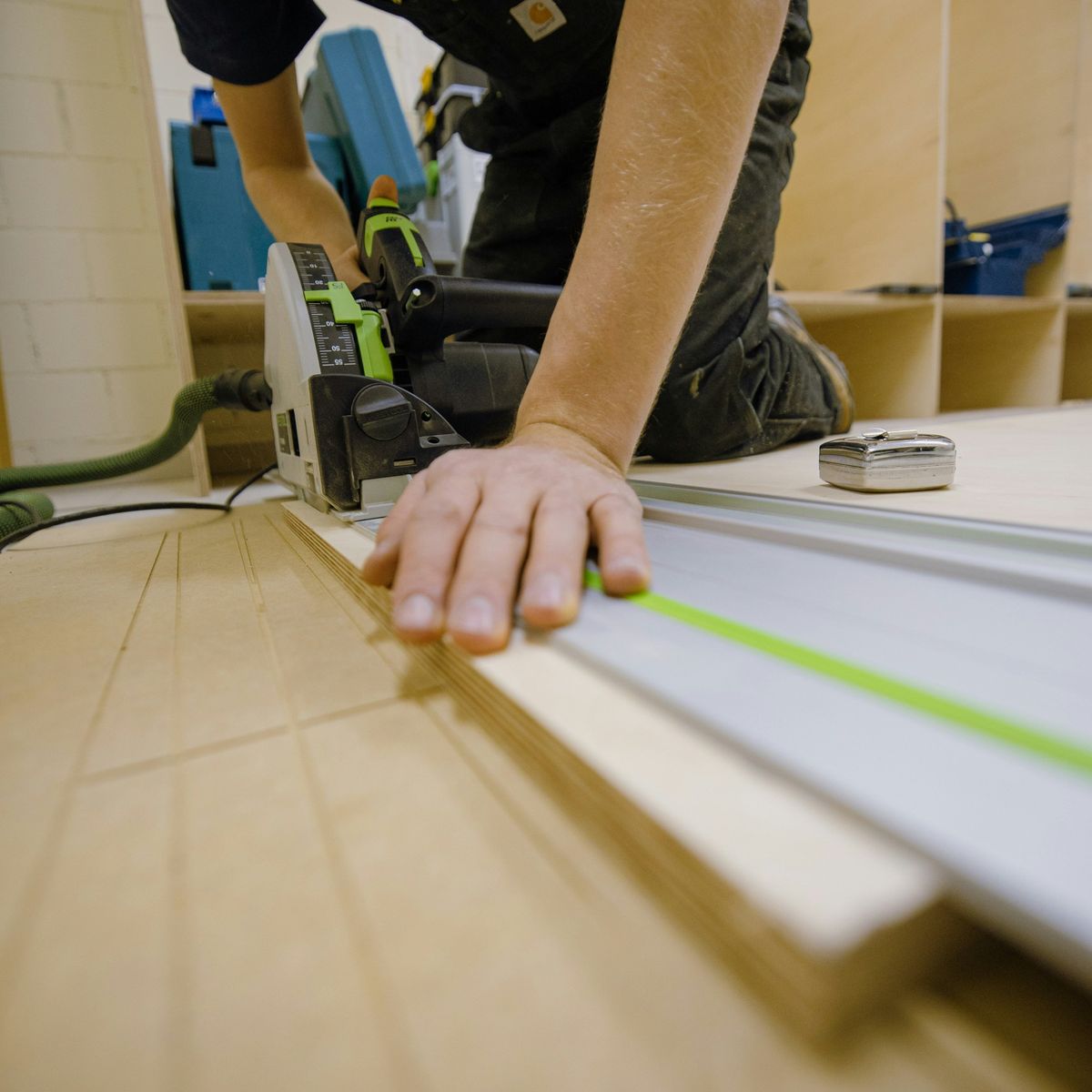 Cutting a panel with a track saw